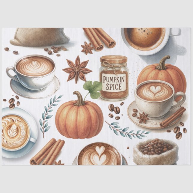 Illustrated Pumpkin Spice Gift Wrap Tissue Paper (Front)