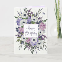 Illustrated purple mauve watercolor floral card