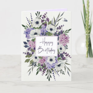 Illustrated purple mauve watercolor floral card