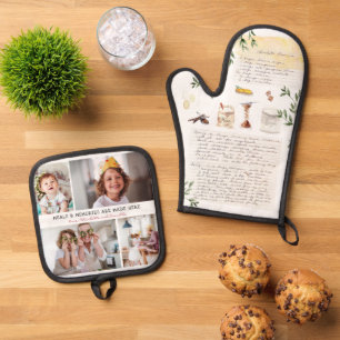 Illustrated Recipe Keepsake 4 Photo Oven Mitt & Pot Holder Set