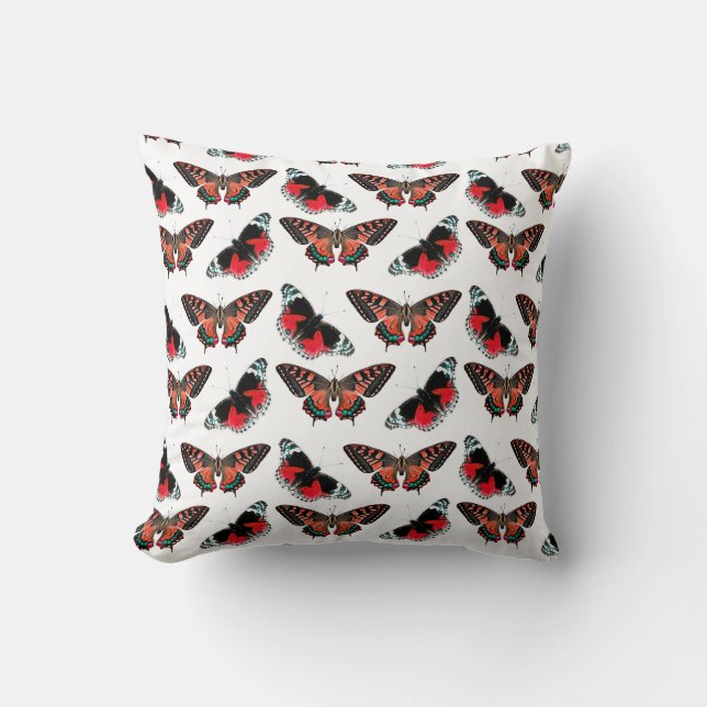 Illustrated Red Butterfly Pattern  Cushion (Front)