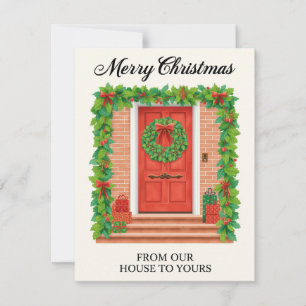 Illustrated Red Door Garland Wreath Holiday Card