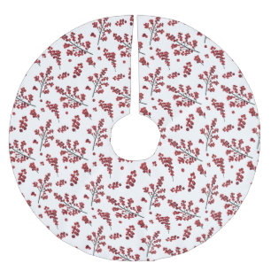 Illustrated Red Holly Berries Brushed Polyester Tree Skirt
