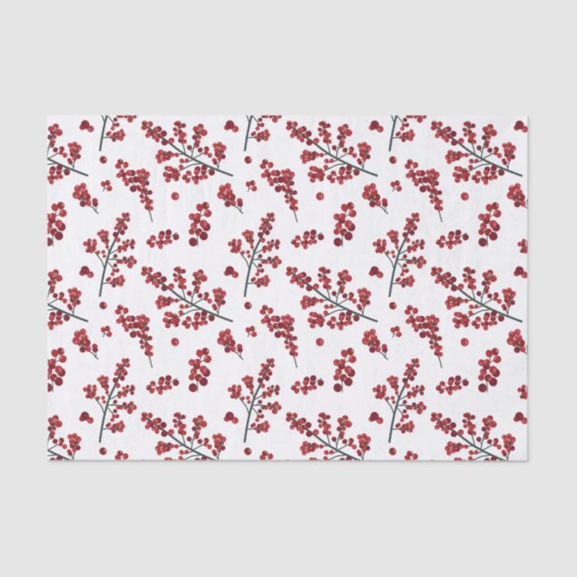 Illustrated Red Holly Berries Tissue Paper (Front)
