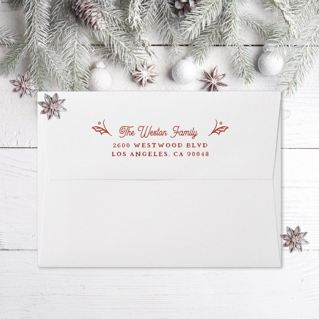 Illustrated Red Holly Christmas Holiday Card Envelope (Creator Uploaded)