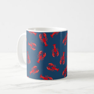 Illustrated Red Lobsters on Dark Blue Coffee Mug