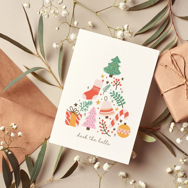 Illustrated Retro Christmas Deck the Halls Blank Card (Illustrated Retro Christmas Deck the Halls Blank Card)