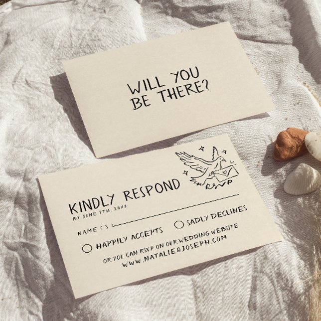 Illustrated Retro Handwritten Quirky Wedding RSVP Card (Creator Uploaded)