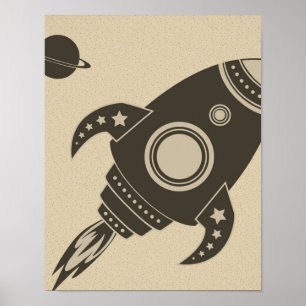 Illustrated Rocket Ship Poster