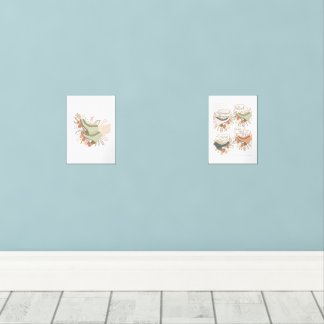 Illustrated Roller Skates Flowers Print Set