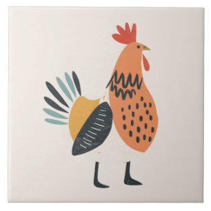 Illustrated Rooster Ceramic Tile