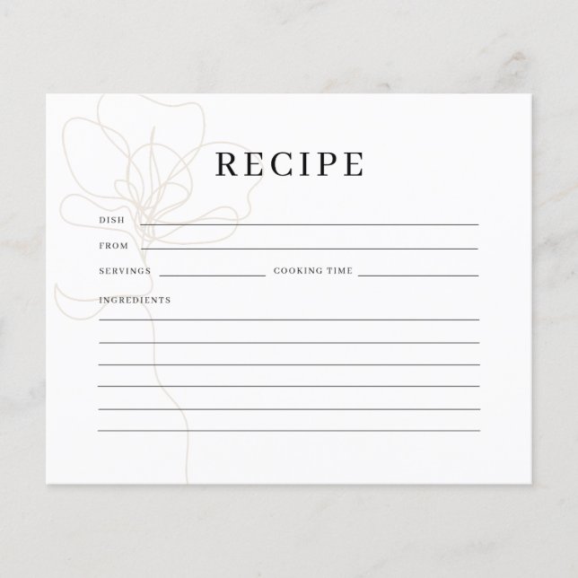 Illustrated Rose Bridal Shower Recipe Card (Front)