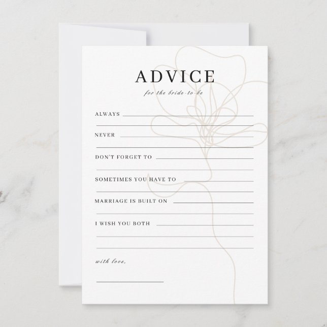 Illustrated Rose Bride To Be Advice Card (Front)