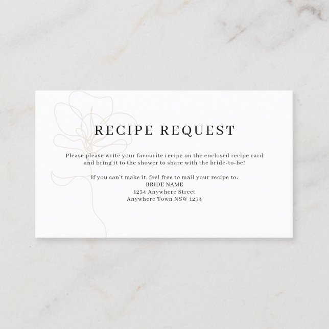 Illustrated Rose Recipe Request Card (Front)