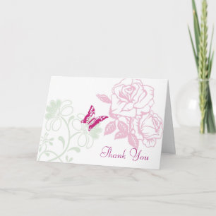 Illustrated Roses & Butterfly Garden Wedding Thank You Card