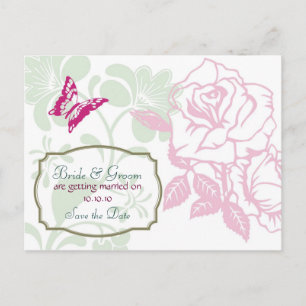 Illustrated Roses & Butterfly Spring Save the Date Announcement Postcard