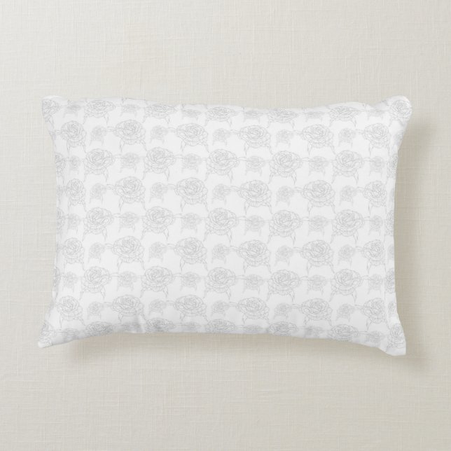 Illustrated Roses Grey over White Cute Pattern Decorative Cushion (Back)
