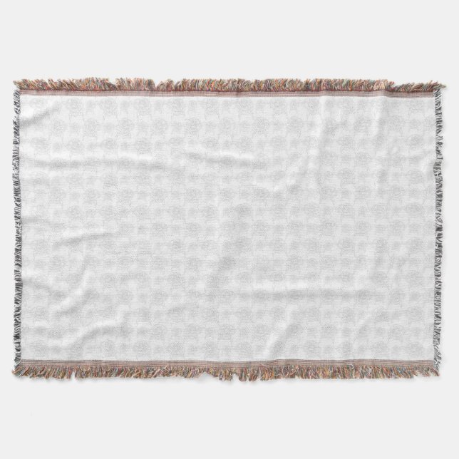 Illustrated Roses Grey over White Cute Pattern Throw Blanket (Front)