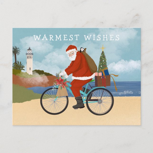 Illustrated Santa Riding a Bicycle Summer Holiday (Front)