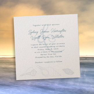 Illustrated Seashells Traditional Wedding Ceremony Invitation