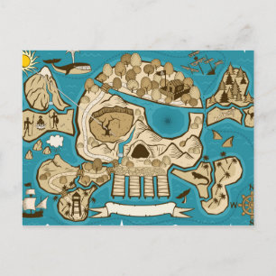 Illustrated Skull Island Map Postcard