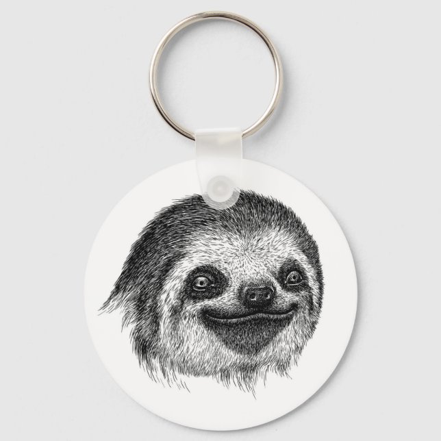 Illustrated Sloth Face Key Ring (Front)