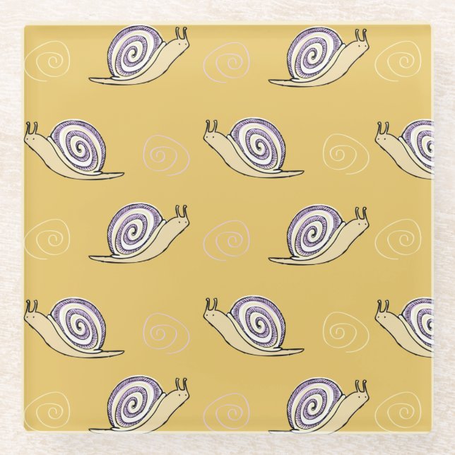 Illustrated Snails and Swirls Pattern Glass Coaster (Front)