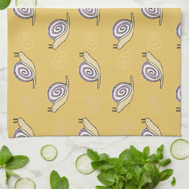 Illustrated Snails and Swirls Pattern Tea Towel (Folded)
