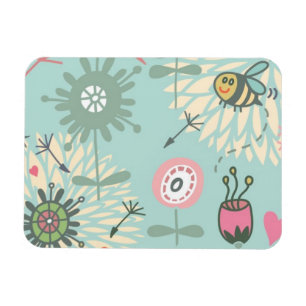Illustrated Spring Flowers and Bees Magnet
