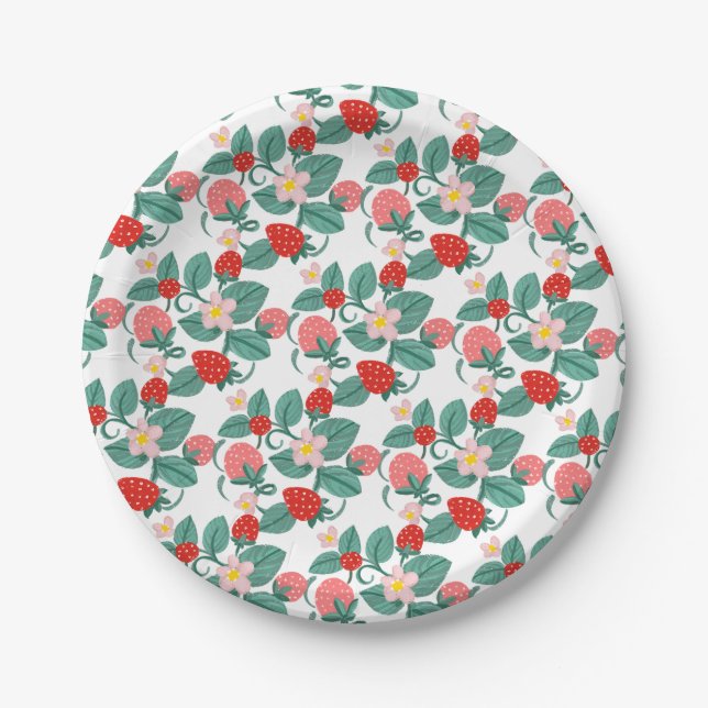 Illustrated Strawberry Berry Sweet Baby Shower Paper Plate (Front)