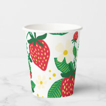 Illustrated Strawberry with Leaves and Blossoms