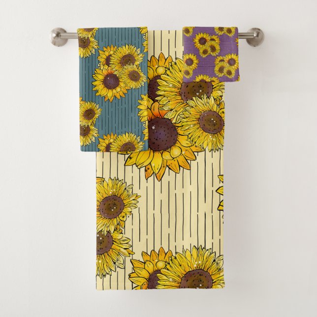 Illustrated Summer Sunflowers Bath Towel Set (Insitu)