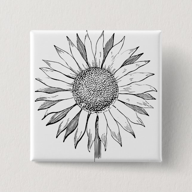 Illustrated Sunflower 15 Cm Square Badge (Front)