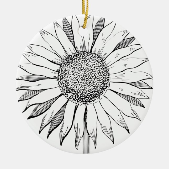 Illustrated Sunflower Ceramic Tree Decoration (Front)