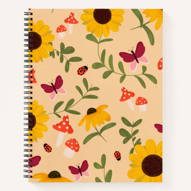 Illustrated Sunflower Hand-drawn pattern  Notebook (Front)