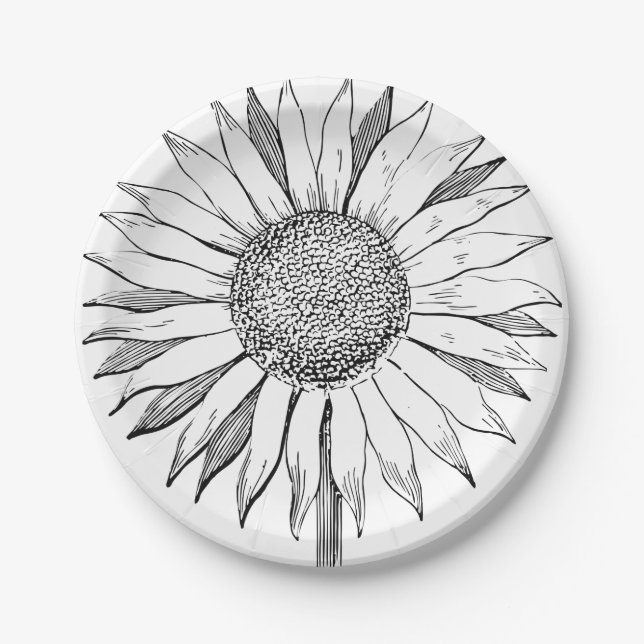 Illustrated Sunflower Paper Plate (Front)