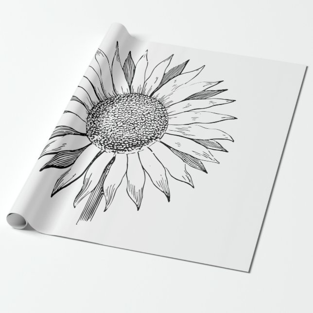 Illustrated Sunflower Wrapping Paper (Unrolled)