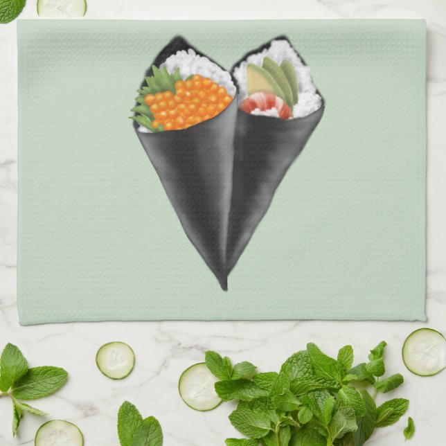 Illustrated Sushi Handroll Tea Towel (Folded)