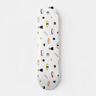 Illustrated Sushi Roll Maki Nigiri Food Pattern Skateboard