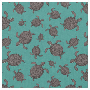 Illustrated Swimming Sea Turtles Fabric