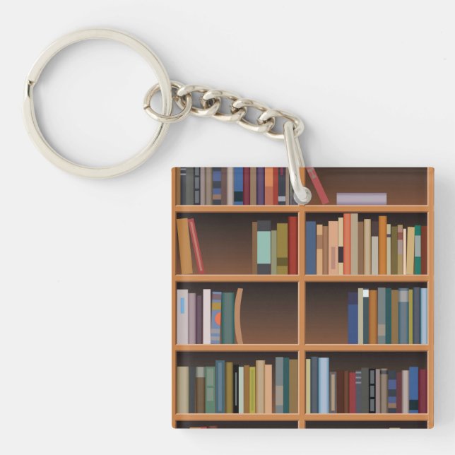 Illustrated Tall Bookshelf Key Ring (Front)