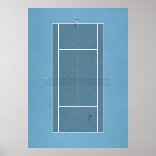 Illustrated Tennis Court from above Poster (Front)
