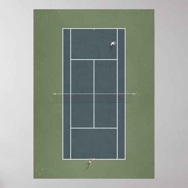 Illustrated Tennis Court from above Poster (Front)