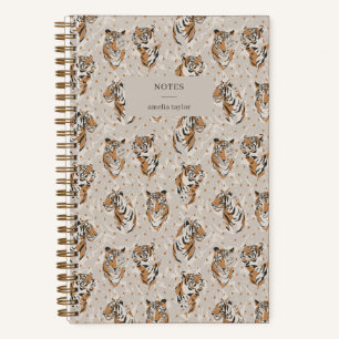 Illustrated Tiger Pattern Personalized Name Notes Notebook