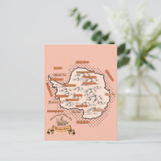 Illustrated Travel map Antarctica Invitation Postcard