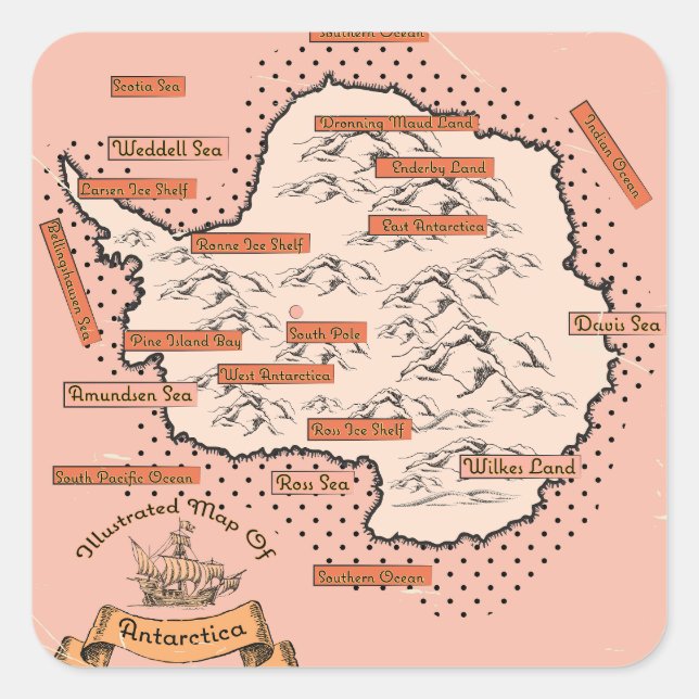 Illustrated Travel map Antarctica Square Sticker (Front)