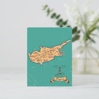 Illustrated Travel map Cyprus Invitation Postcard