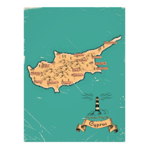 Illustrated Travel map Cyprus Photo Print