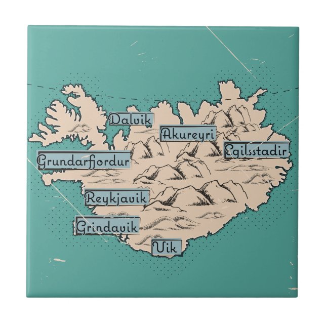 Illustrated Travel map Iceland Tile (Front)