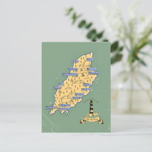 Illustrated Travel map Isle Of Man Invitation Postcard